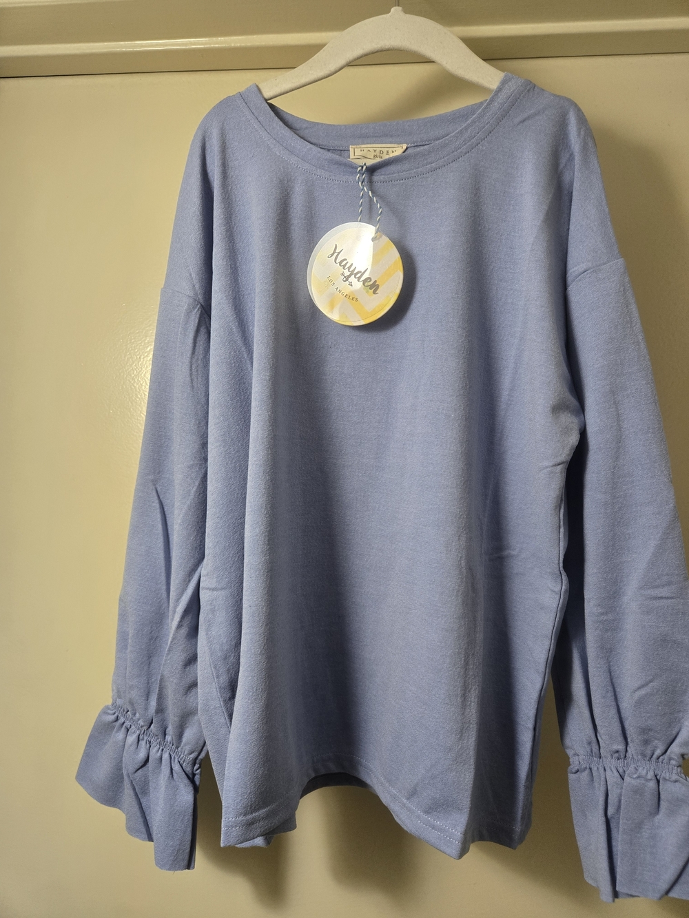 Hayden Girls Pastel Blue Ruffle Cuff Long Sleeve Top
